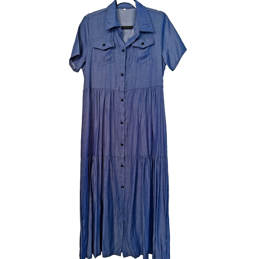 Unbranded Maxi Dress Small Blue Boho, Denim, Peasant, Tiered, 90s,‎ Summer
